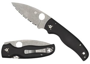 Spyderco C229GS Shaman  3.58" Folding Serrated Stonewashed CPM S30V SS Blade/ Black Textured G10 Handle Includes Pocket Clip