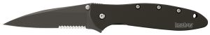 Kershaw 1660CKTST Leek  3" Folding Modified Drop Point Part Serrated Black DLC 14C28N Steel Blade Black DLC 410 Stainless Steel Handle Includes Pocket Clip