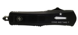 Templar Knife LCATII531 Gen II Come And Take It Small 2.69" OTF Tanto Part Serrated Black Oxide 440C SS Blade, 4.31" Black "Come And Take It" w/Cannon Aluminum Handle, Glass Breaker