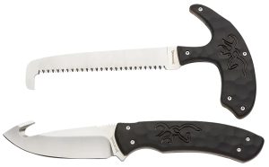 Browning 3220420 Primal Combo  3.75"/5.25" Fixed Drop Point Gut Hook/Skinner, Saw 8Cr13MoV SS Blade, Black Polymer w/Rubber Overmold & Finger Grooves Handle, 2 Piece Set, Includes Sheath