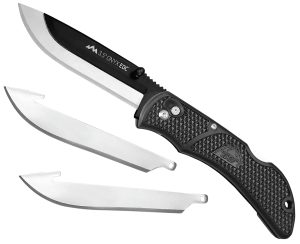 Outdoor Edge OX10C Onyx  3 Blades, 3.50" Folding Drop Point Plain Satin/Black Oxide 420J2 SS Blade, 4.50" Black Textured Grivory Handle