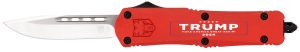 CobraTec Knives MTRP24REDDNS FS-3 Trump 2024 Medium OTF Drop Point Plain Satin D2 Steel Blade, 4.50" Red w/Trump, Make America Great Again Aluminum Cerakoted Handle