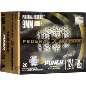 Federal Premium Punch Pistol Ammo 9mm 124 gr. JHP 20 rd.