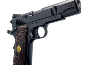 Dickinson LLC DCKSN45BB 1911 Adam 45 ACP 8+1 5" Black Steel Barrel, Black Serrated Aluminum Slide, Black Steel Frame, Wood Grip