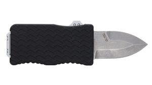 Schrade 1135969 Uproar  Automatic Mini 1.90" OTF Dagger Plain Satin D2 Steel Blade, Black Textured Aluminum Handle