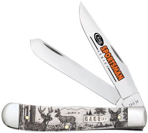 Case 81220 Trapper Sportsman Folding Clip Point/Spey Plain Mirror Polished Tru-Sharp SS Blade/Deer Embellished Natural Bone Handle