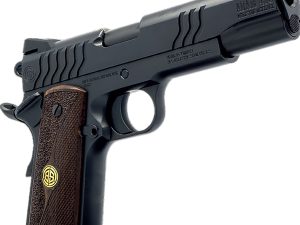 Dickinson LLC DCKSN45BS 1911 Adam 45 ACP 8+1 5" Black Steel Barrel, Shiny Black Serrated Aluminum Slide & Steel Frame, Wood Grip