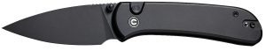 Civivi Knives C22030E-1 Qubit  2.98" Folding Drop Point Plain Black Stonewashed 14C28N Steel Blade, Black Aluminum Handle