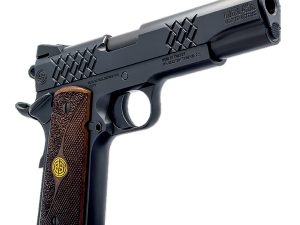 Dickinson LLC DKSN45BM 1911 Adam Full Size Frame 45 ACP 8+1 5" Matte Black Button Rifled Barrel, Matte Black Serrated Aluminum Slide, Matte Black Steel Frame, Wood Grips