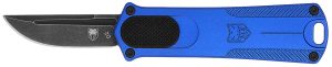 CobraTec Knives CALI952BLUDNS California 952 *CA Compliant 1.75" OTF Drop Point Plain Black Stonewashed D2 Steel Blade, 3" Blue Anodized Aluminum Handle