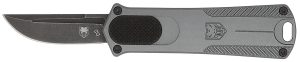 CobraTec Knives CALI952GRYDNS California 952 *CA Compliant 1.75" OTF Drop Point Plain Black Stonewashed D2 Steel Blade, 3" Gray Anodized Aluminum Handle