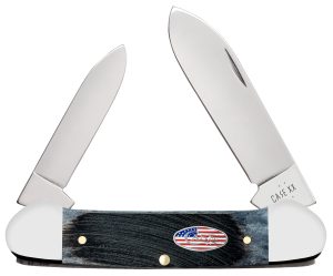 Case 53065 Canoe Stars & Stripes Folding Plain Edge 1.97 Pen/2.60" Spear Point, Mirror Polished Stainless Steel Blade, Jigged Gray Bone Handle, American Flag Shield