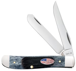 Case 53066 Trapper Stars & Stripes Mini Folding Plain Edge 2.70" Clip Point/2.80" Spey,  Mirror Polished Carbon Steel Blade, Jigged Gray Bone Handle, American Flag Shield