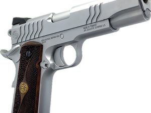 Dickinson LLC DKSN9S 1911 Adam S Commander Frame SAO 9mm Luger 9+1 4.25" Stainless Button Rifled Barrel, Stainless Steel S Serrations Slide, Stainless Steel Frame, Wood Grip