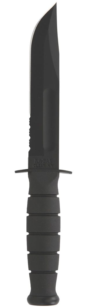 Ka-Bar 1257 Short Fight/Utility 5.25" Fixed Clip Point Part Serrated Black 1095 Cro-Van Blade, Black Kraton G Handle, Includes Sheath