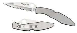 Spyderco C07S Police  4.13" Folding Spear Point Part Serrated VG-10 SS Blade Stainless Steel Handle Includes Pocket Clip