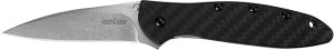 Kershaw 1660CF Leek  3" Folding Drop Point Plain Stonewashed CPM 154 SS Blade Black Carbon Fiber Handle Includes Pocket Clip