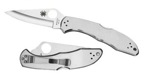 Spyderco C11P Delica 4  2.95" Folding Drop Point Plain VG-10 SS Blade/ Stainless Steel Handle Includes Pocket Clip