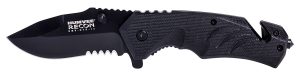 Humvee Adventure Gear HMVKTR15 Tactical Recon  3" Folding Drop Point Part Serrated Black Stainless Steel Blade/Black Textured Features Glass Breaker/Seat Belt Cutter Includes Pocket Clip
