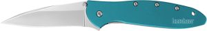 Kershaw 1660TEAL Leek  3" Folding Drop Point Plain Bead Blasted 14C28N Steel Blade Teal Anodized Aluminum Handle Includes Pocket Clip