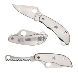 Spyderco C176P&S Clipitool  Silver Stainless Steel Folding 8Cr13MoV SS 4.57"/4.59" Long Part Serrated Blade Stainless Steel Handle Features Screwdriver/Opener