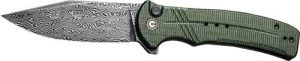 CIVIVI KNIFE COGENT 3.47" - GREEN MICARTA/DAMASCUS BTTNLK