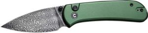 CIVIVI KNIFE QUBIT 2.98" - GREEN/DAMASCUS BUTTON LOCK