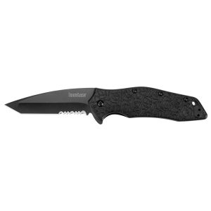 Kershaw Kuro Folding Knife 3-1/10" Partially Serrated American Tanto Blade Black